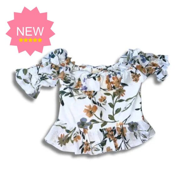 Illa Illa White Floral Ruffle Off Shoulder Crop Top - Picture 6 of 6